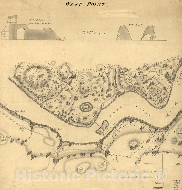 Historical Map, 1783 West Point, Vintage Wall Art