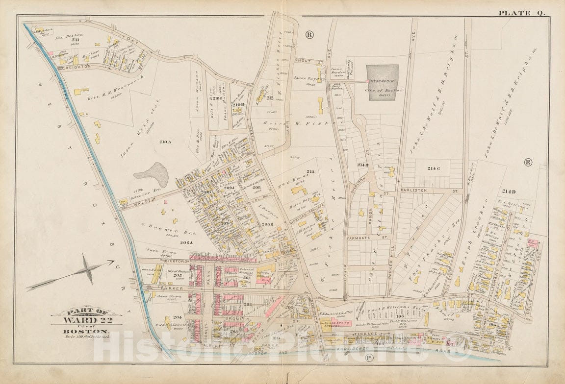 Historical Map, 1884 Atlas of The City of Boston : Roxbury : Plate Q, Vintage Wall Art