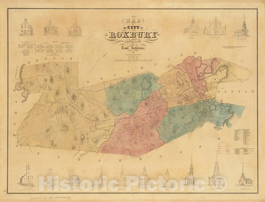 Historical Map, 1849 Map of The City of Roxbury, Vintage Wall Art
