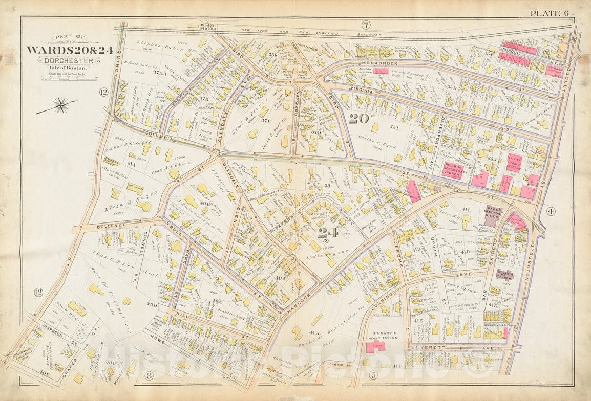 Historical Map, 1894 Atlas of The City of Boston : Dorchester, Mass. : Plate 6, Vintage Wall Art