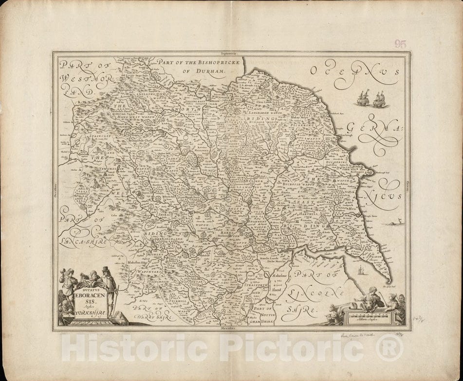 Historical Map, 1646 Ducatus Eboracensis, anglice Yorkshire, Vintage Wall Art
