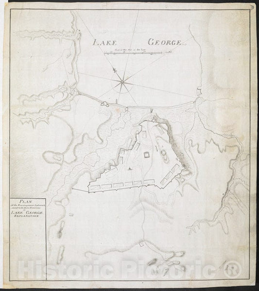 Historical Map, ca. 1759 Plan of The Encampment Intrenchment with Thier Environs at Lake George, Vintage Wall Art