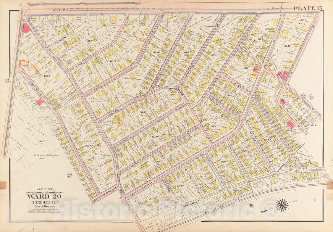 Historical Map, 1904 Atlas of The City of Boston, Dorchester, Mass. : Plate 15, Vintage Wall Art