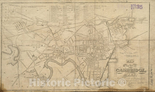 Historical Map, Map of the city of Cambridge, Mass : reduced from J. Hayward's 1838 : with additions and corrections, Vintage Wall Art
