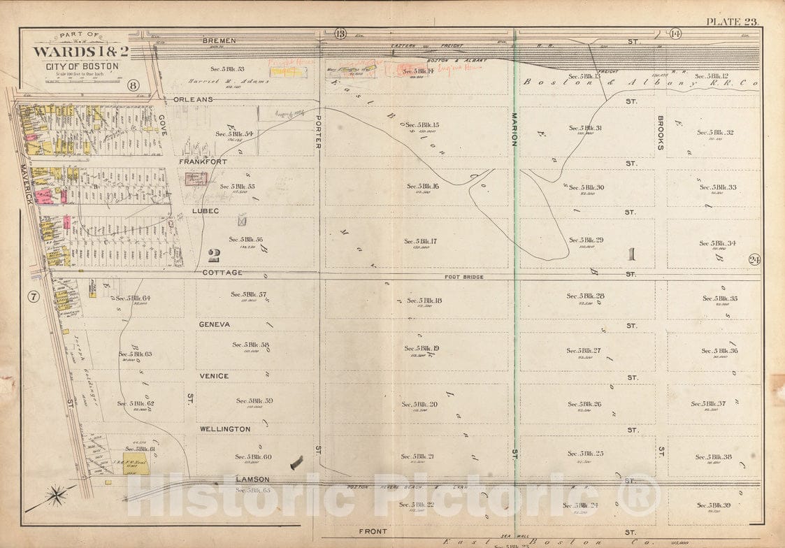 Historical Map, 1901 Atlas of The City of Boston, East Boston : Plate 23, Vintage Wall Art