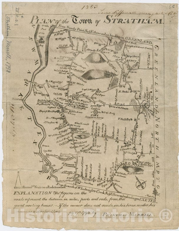 Historical Map, 1793 Plan of The Town of Stratham, Vintage Wall Art