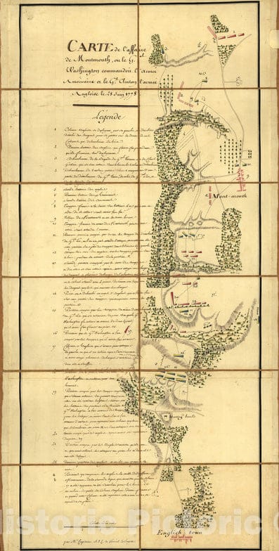 Historical Map, Carte de l'affaire de Montmouth : ou le G'al Washington commandon l'armeIe ameIricaine et le G'l Clinton l'armeIe angloise le 28 juin 1778, Vintage Wall Art