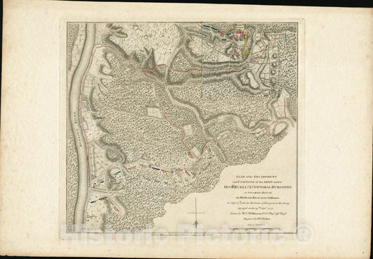 Historical Map, 1780 Plan of The Encampment and Position of The Army Under His Excelly. Lt. General Burgoyne at Swords House on Hudson's River Near Stillwater, Vintage Wall Art