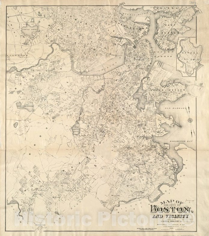 Historical Map, ca. 1898 Map of The City of Boston and Vicinity, Vintage Wall Art