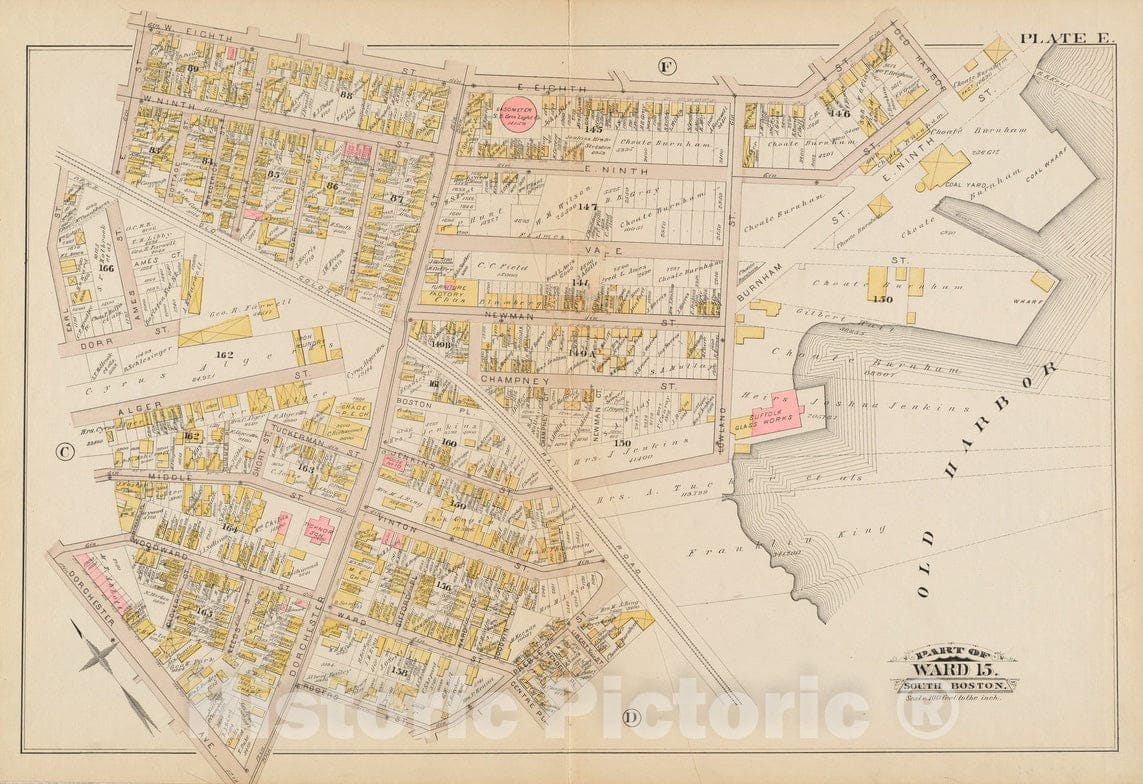 Historical Map, 1884 Atlas of The City of Boston : South & East Boston : Plate E, Vintage Wall Art
