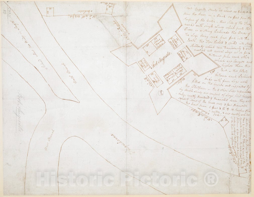 Historical Map, 1756 Fort Augusta, Vintage Wall Art