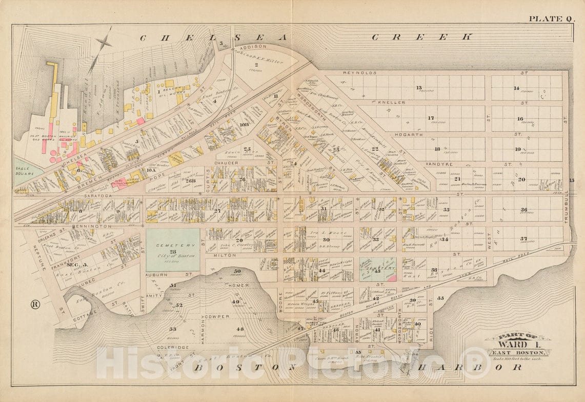 Historical Map, 1884 Atlas of The City of Boston : South & East Boston : Plate Q, Vintage Wall Art