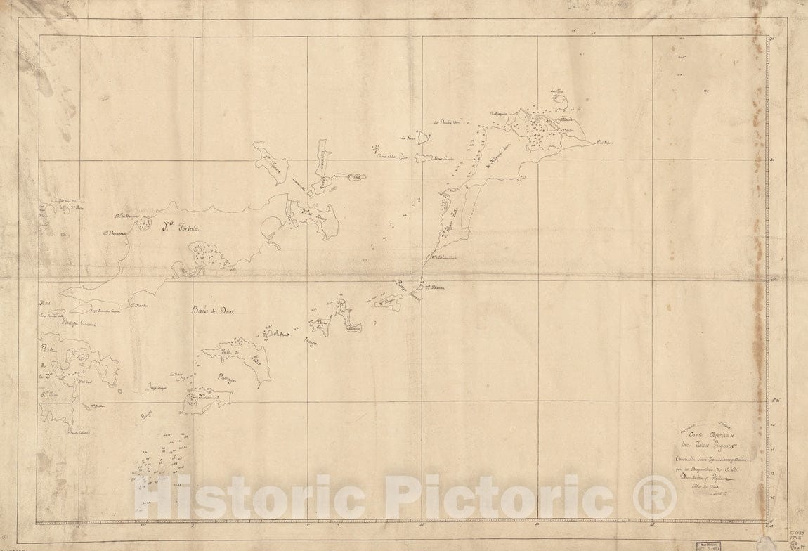 Historical Map, 1793 Carta esfeIrica de las Yslas Virgenes, Vintage Wall Art : 5133455