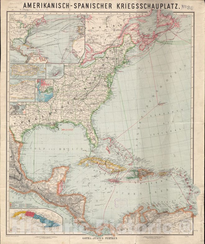 Historical Map, 1898 Amerikanisch-Spanischer kriegsschauplatz, Vintage Wall Art