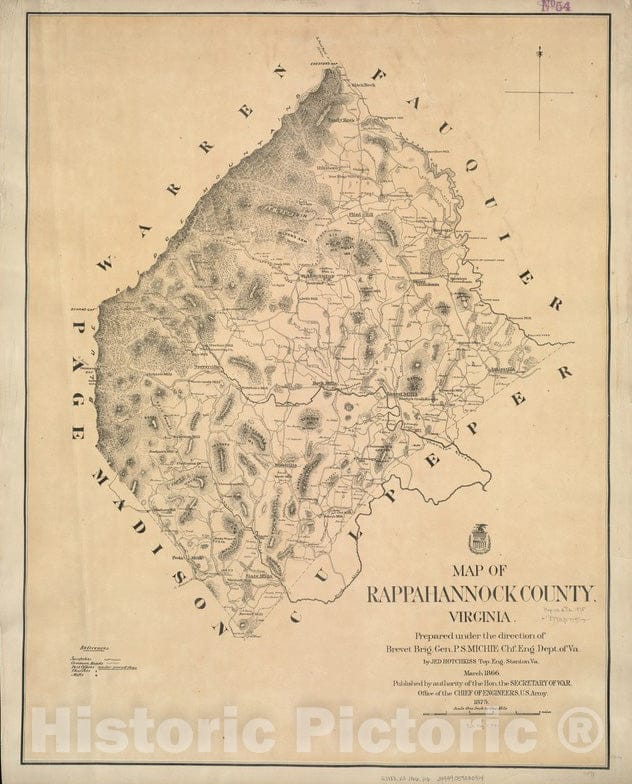 Historical Map, 1875 Map of Rappahannock County, Virginia : Prepared Under The Direction of P.S. Michie, Vintage Wall Art