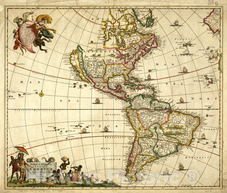 Historical Map, 1670 Novissima et accuratissima totius Americae descriptio, Vintage Wall Art