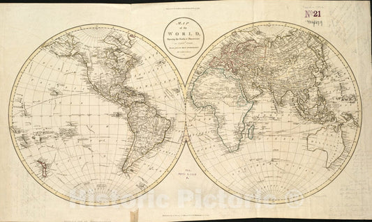 Historical Map, 1799 Map of the world, shewing the tracks & discoveries of Captn. Cook, Vintage Wall Art