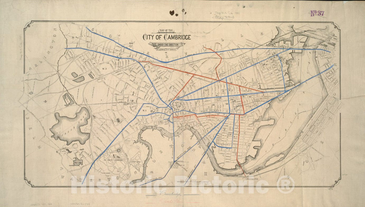 Historical Map, 1881 Map of The City of Cambridge, Vintage Wall Art