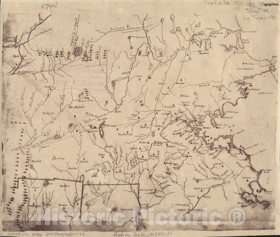 Historical Map, 1711 [Map of eastern Massachusetts and vicinity], Vintage Wall Art