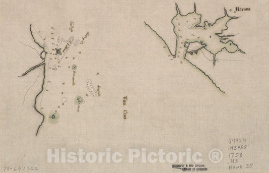 Historical Map, 1758 Havana : Vera Cruz, Vintage Wall Art