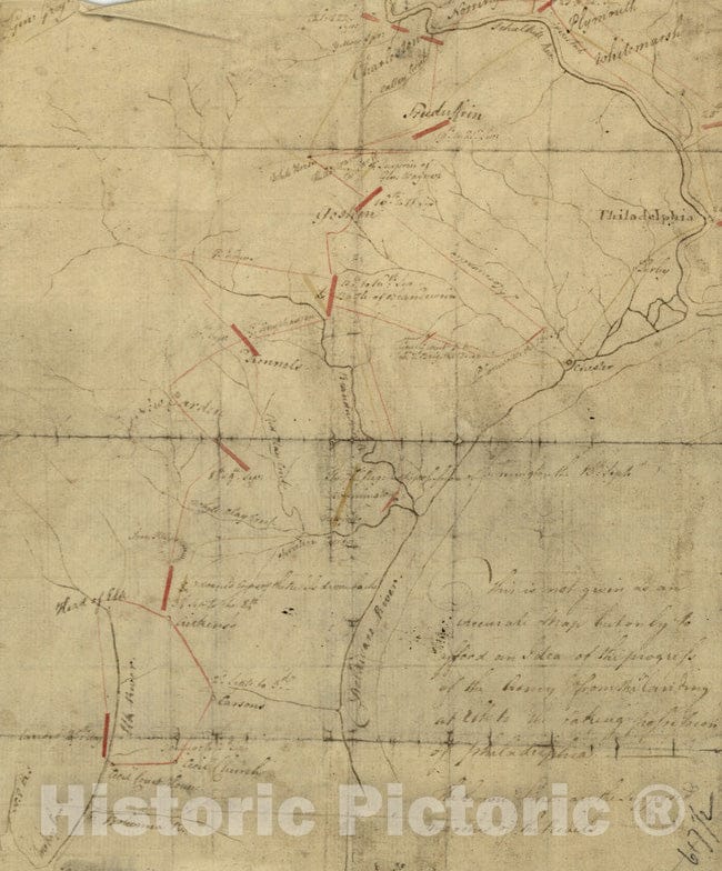 Historical Map, 1777 This is not Given as an Accurate Historical Map, but only to Afford an idea of The Progress of The Army from The Landing at Elk, Vintage Wall Art