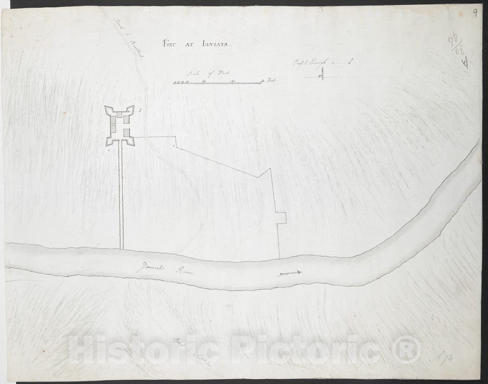 Historical Map, 1758-1763 Fort at IUNIATA, Vintage Wall Art
