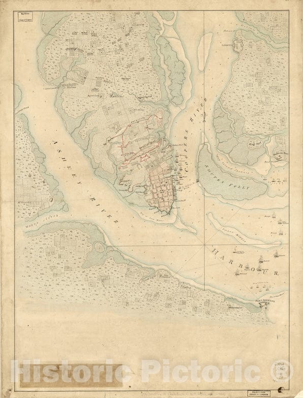 Historical Map, The Investiture of Charleston, S.C. by The English Army, in 1780 : with The Position of Each Corps, Vintage Wall Art