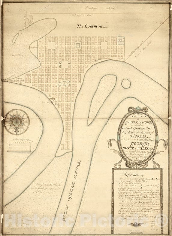 Historical Map, 1754 an Exact-Plan of George-Town : so Named by Patrick Graham, Esqr, President of The Province of Georgia, Vintage Wall Art