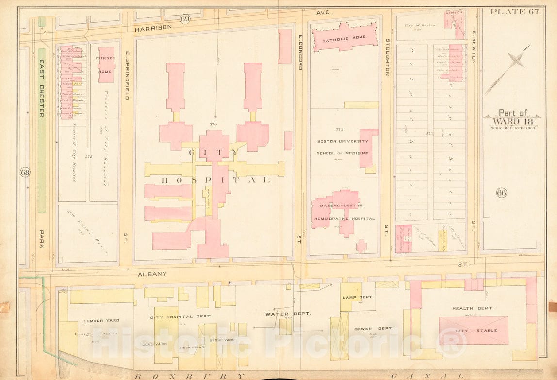 Historical Map, 1888 Atlas of The City of Boston : City Proper : Plate 67, Vintage Wall Art
