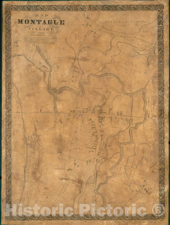 Historical Map, 1855 Map of Montague Village, Vintage Wall Art