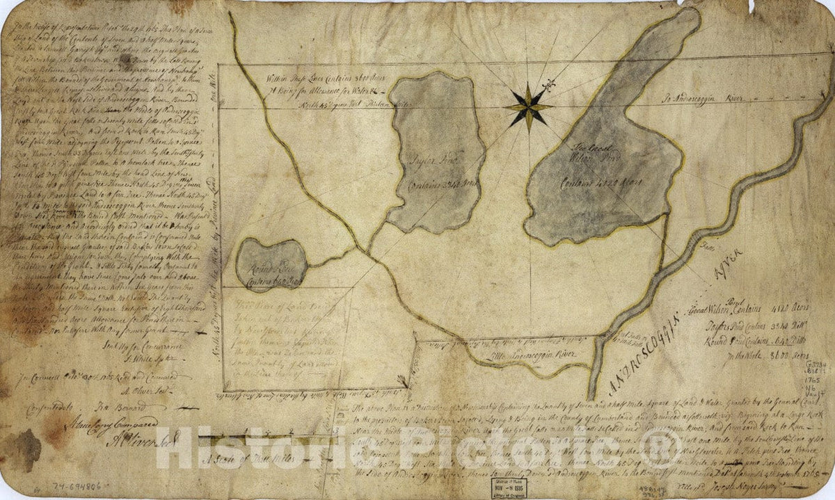 Historical Map, 1765 The Above Plan is a discription of a New Township containing The Quantity of Seven and a Half Mile of Land & Water, Vintage Wall Art