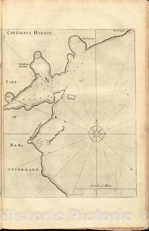 Historical Map, 1737 Cattalina Harbor, Vintage Wall Art