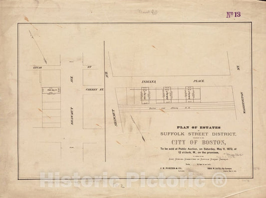 Historical Map, 1872 Plan of Estates on Suffolk Street District, Belonging to The City of Boston, to be Sold at Public Auction, on Saturday, May 11, 1872, Vintage Wall Art