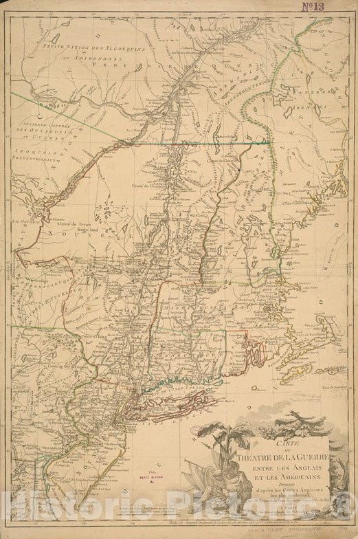 Historical Map, 1778 Carte du theIatre de la guerre entre les Anglais et les AmeIricains, Vintage Wall Art