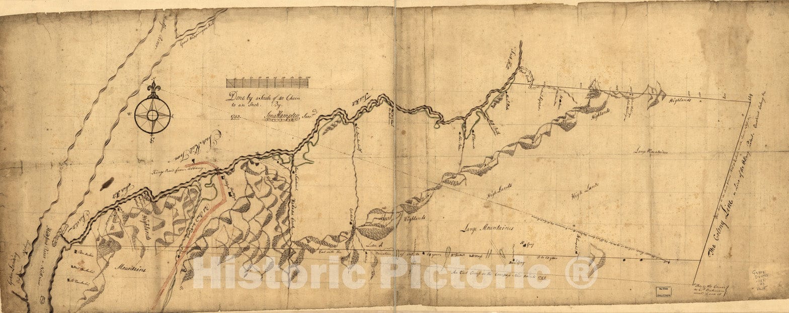 Historical Map, 1753 Draft of the lands disputed by Philipse Patent against Beekmans & Rambaults, Vintage Wall Art
