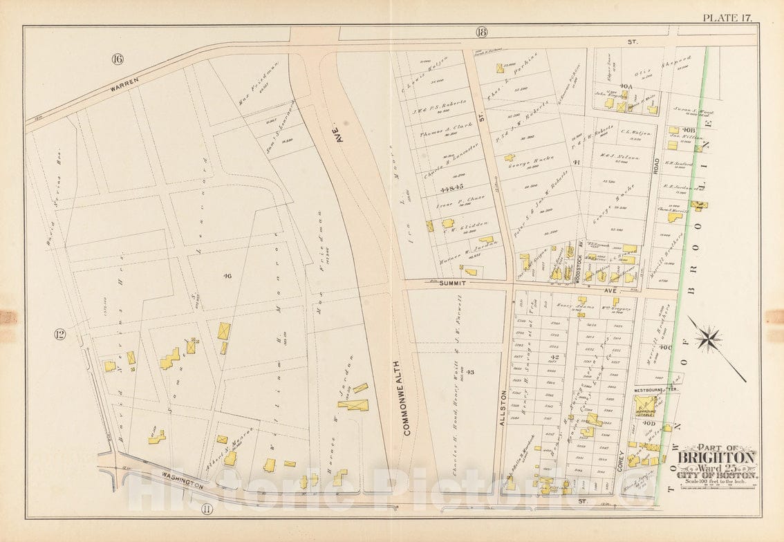 Historical Map, Atlas of The City of Boston, Brighton : Plate 17, Vintage Wall Art
