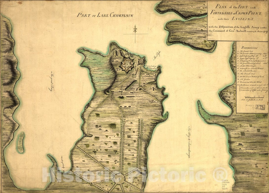 Historical Map, 1759 Plan of The Fort and Fortress at Crown Point with Their Environs : with The Disposition of The English Army, 1759 Vintage Wall Art