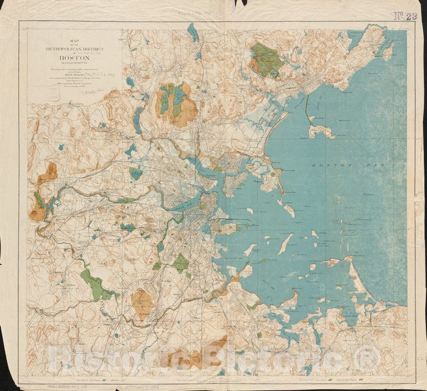 Historical Map, 1893 Map of The Metropolitan District of Boston, Massachusetts : Showing The existing Public Reservations, Vintage Wall Art