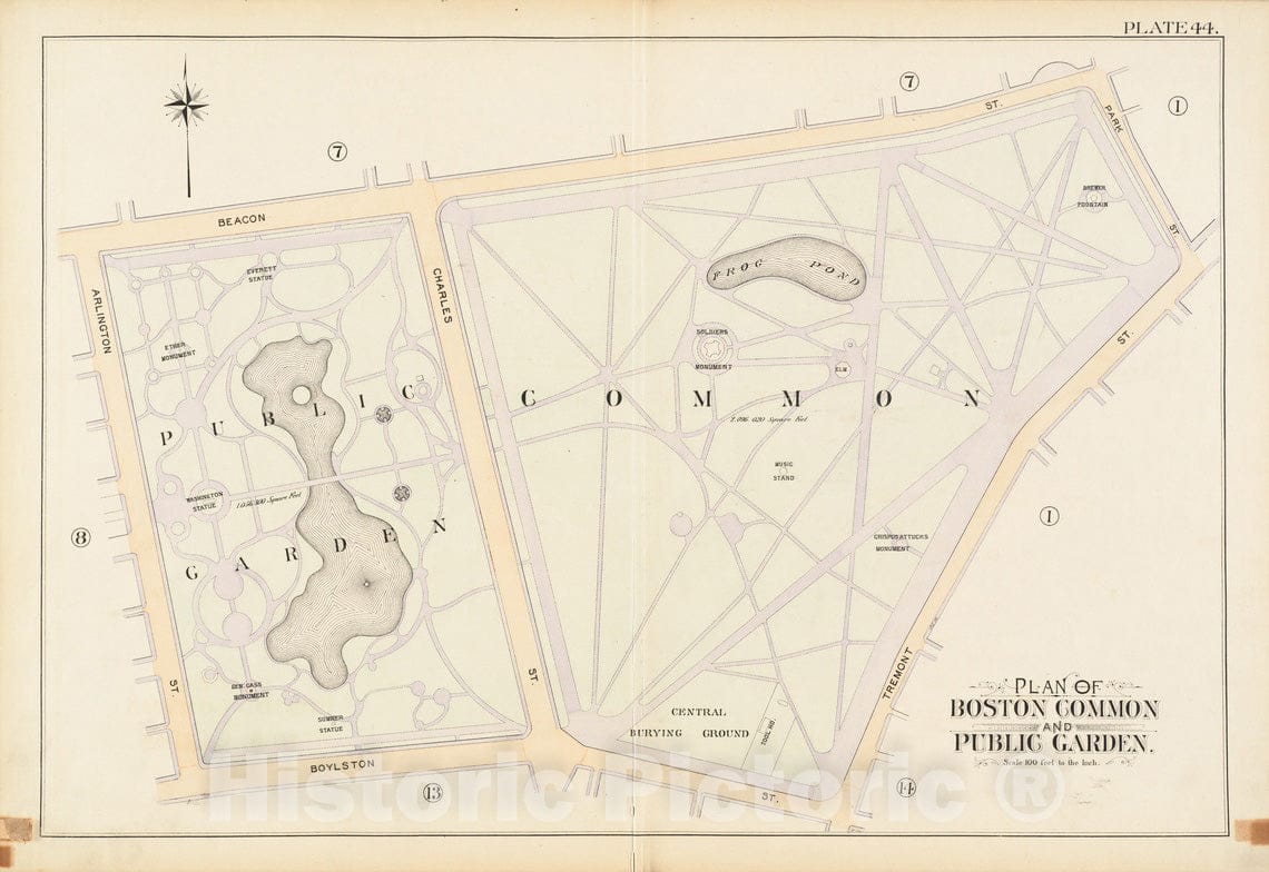 Historical Map, 1895 Atlas of the city of Boston, Boston proper and Roxbury : plate 44, Vintage Wall Art