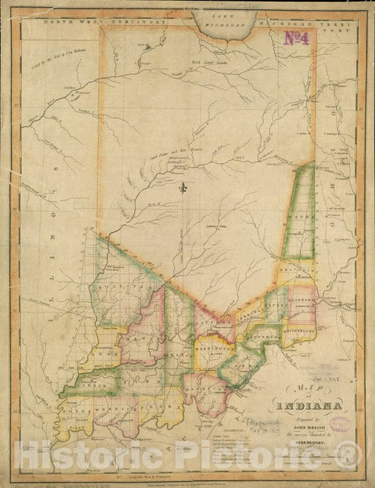 Historical Map, 1817 Map of Indiana, Vintage Wall Art