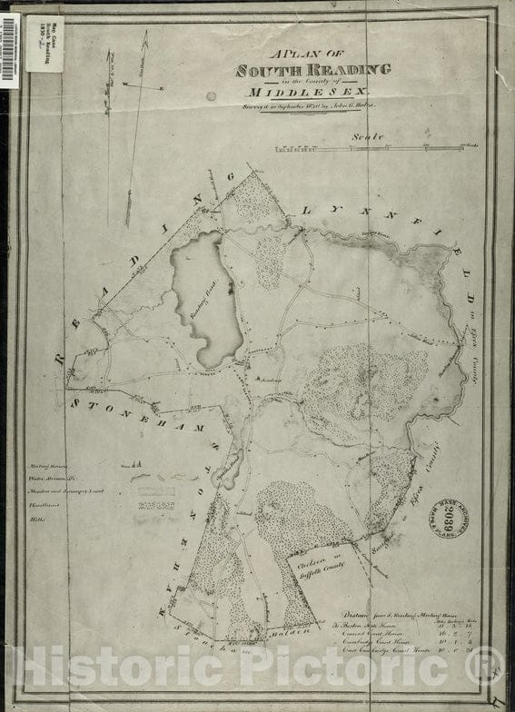 Historical Map, 1830 A Plan of South Reading in The County of Middlesex, Vintage Wall Art
