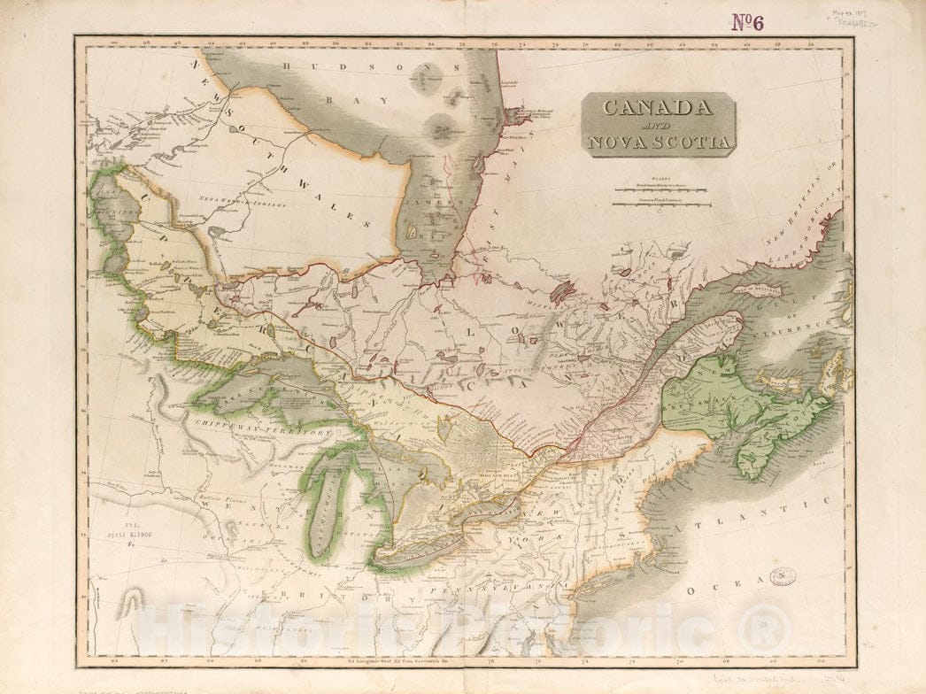 Historical Map, 1817 Canada and Nova Scotia, Vintage Wall Art