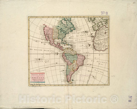 Historical Map, 1744-1769 Nieuwe kaart van America uitgegeven te Amsterdam, Vintage Wall Art