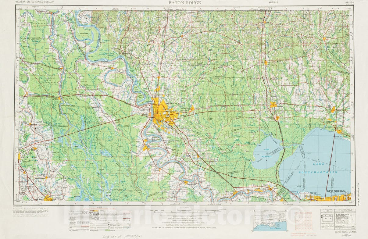 Historical Map, 1972 Baton Rouge, Vintage Wall Art