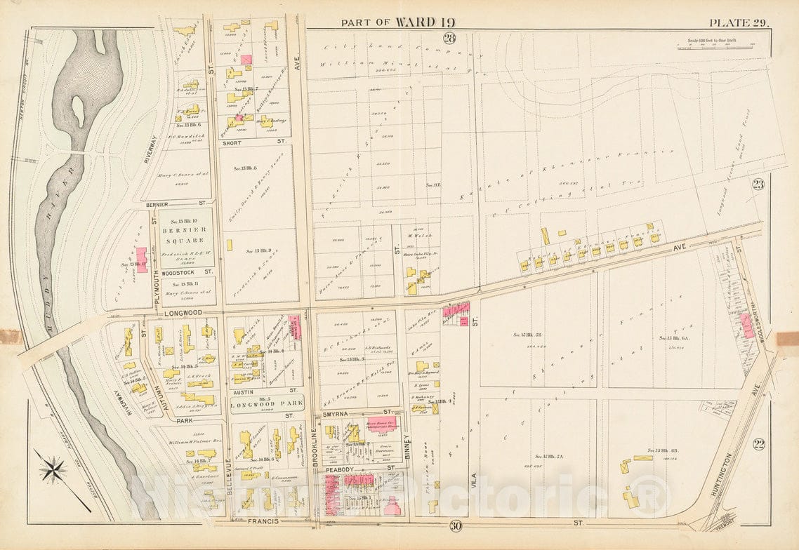 Historical Map, 1895 Atlas of The City of Boston, Boston Proper and Roxbury : Plate 29, Vintage Wall Art