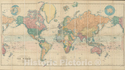 Historical Map, 1898 Stanford's library map of the world on Mercator's projection, Vintage Wall Art