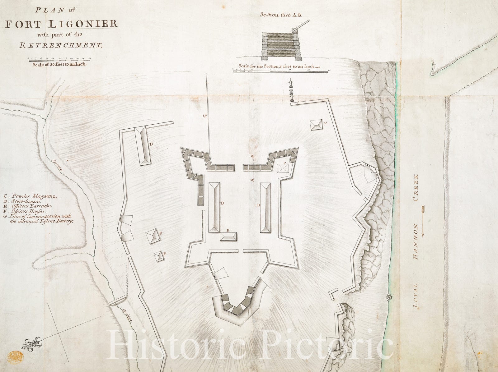 Historical Map, 1758 Plan of FORT LIGONIER with part of the RETRENCHMENT, Vintage Wall Art : 5133766