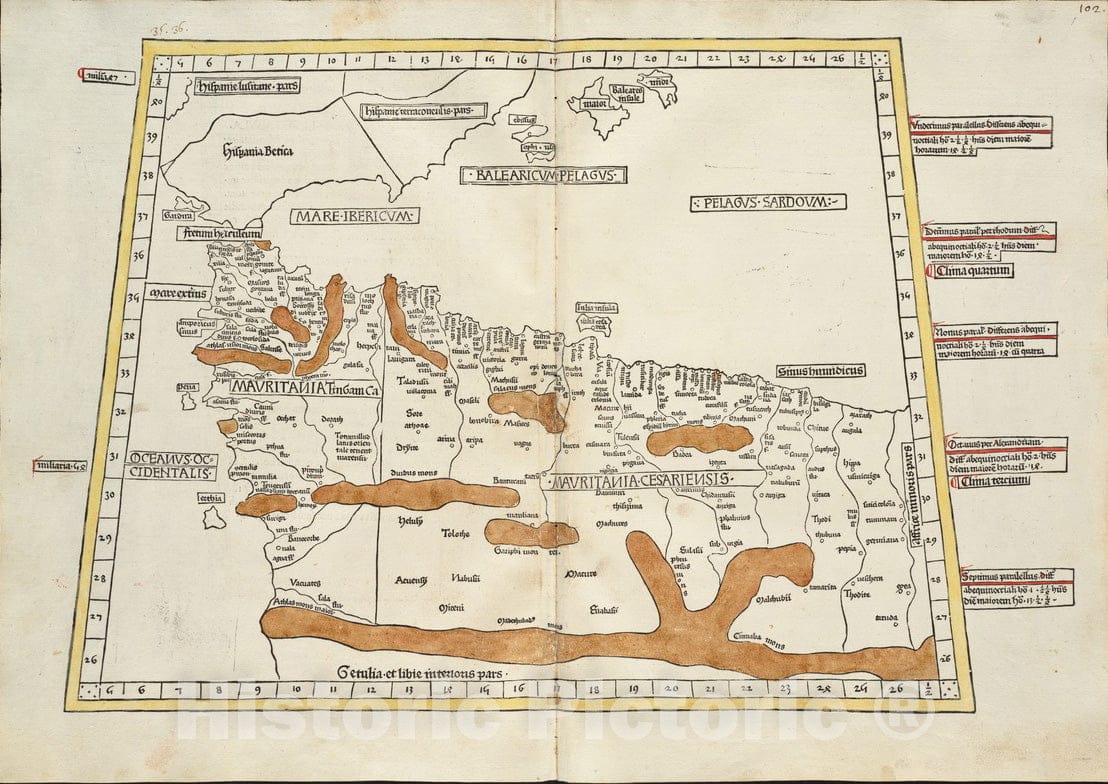 Historical Map, 1482 Affrice Tabule Quatuor : Prima Libie Tabula continet ambas Mauritanias, Vintage Wall Art