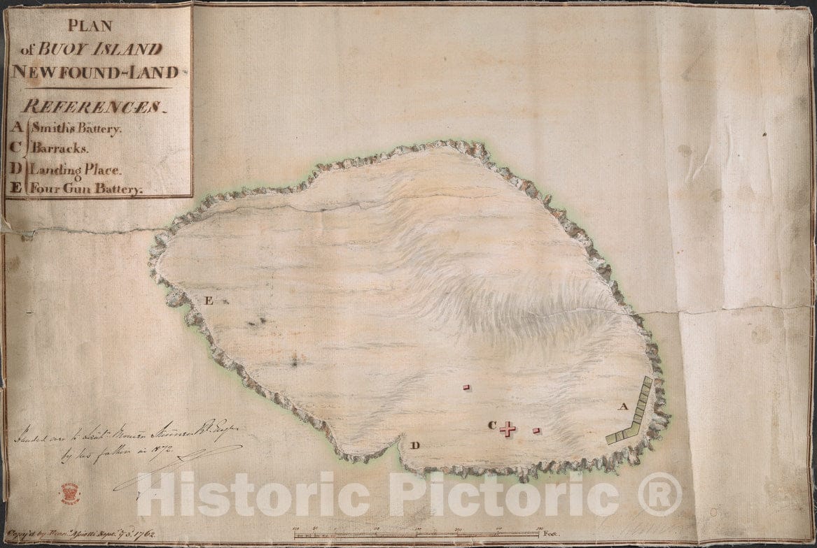 Historical Map, 1762 Plan of BUOY ISLAND NEW FOUND-LAND, Vintage Wall Art