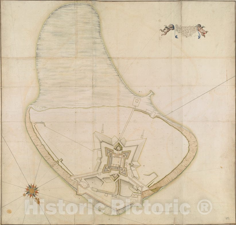 Historical Map, 1705 The Icqnographical Draft of Castle Island Where Upon is Built Her Maj.Ties Castle and by Her Maj.Ties, Vintage Wall Art